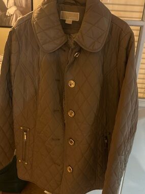 Michael Kors Quilted Brown Jacket with Gold Buttons
